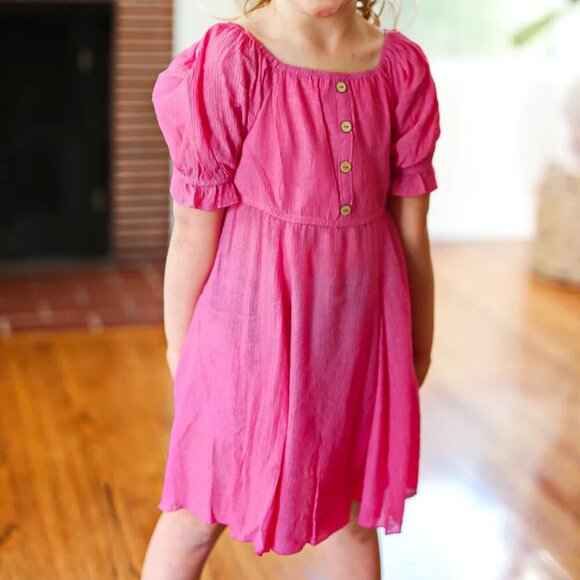 NWT- Sizes-Sm-Med- & Extra Large -PINK Button Square Neck Pleated Back Dress - Picture 3 of 3